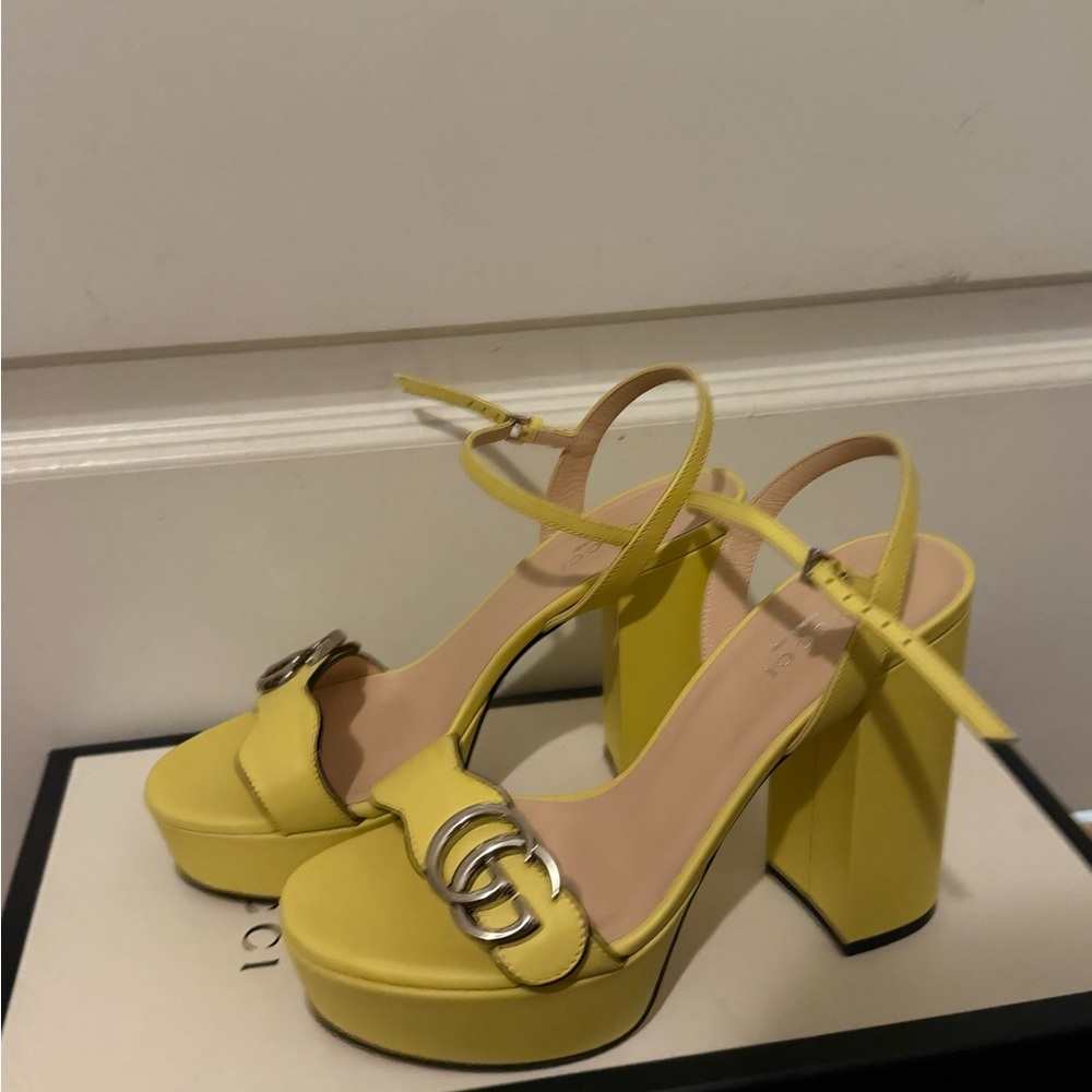 Gucci Marmont Yellow Platform Heels